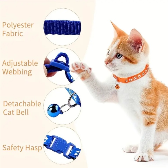 NEW! Adjustable Break Away Cat & Small Dog Paw Prints Collars with Bell! - Picture 5 of 8
